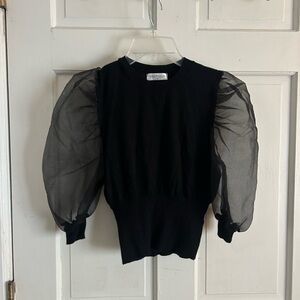 Black Sheer Puff Sleeve Top-Vestique